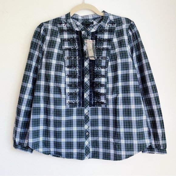 J. CREW Beaded‎ Embellished Tartan Plaid Tulle Ruffle Top preppy academia grunge - Picture 2 of 12